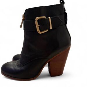 Black Leather Ankle Boots with Gold Buckle